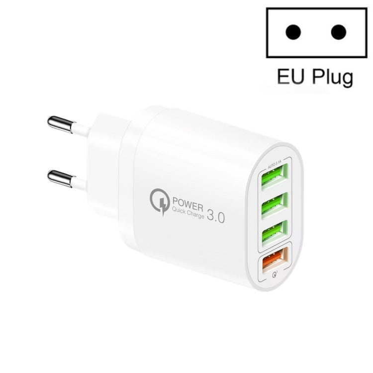 QC-04 QC3.0 + 3埠USB 2.0 多埠手機平板充電器，歐規插頭，歐規插頭