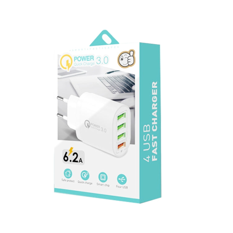 QC-04 QC3.0 + 3埠USB 2.0 多埠手機平板充電器，歐規插頭，歐規插頭