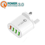 QC-04 QC3.0 + 3埠USB 2.0 多埠手機平板充電器，英規插頭，英規插頭