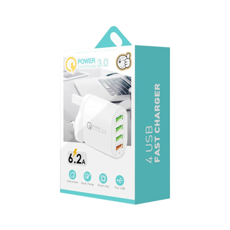 QC-04 QC3.0 + 3埠USB 2.0 多埠手機平板充電器，英規插頭，英規插頭
