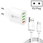 QC-04 QC3.0 + 3埠USB2.0 多埠充電器，附3A USB轉Micro USB數據線，歐規插頭，歐規插頭 + Micro USB線