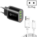 QC-04 QC3.0 + 3埠USB2.0 多埠充電器，附3A USB轉Micro USB數據線，歐規插頭，歐規插頭 + Micro USB線