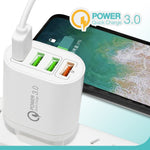 QC-04 QC3.0 + 3埠USB2.0 多埠充電器，附3A USB轉Micro USB數據線，歐規插頭，歐規插頭 + Micro USB線