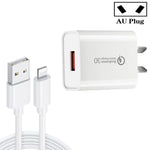 CA-25 QC3.0 USB 3A 快速充電器，附 USB 轉 8 Pin 數據線，澳規插頭，澳規插頭 + 8 Pin 線