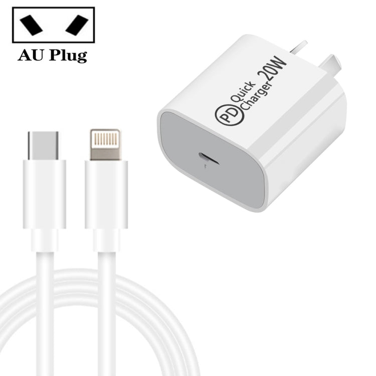 AU-20W PD USB-C / Type-C 旅行充電器，附 USB-C 轉 8 Pin 數據線，澳規插頭，澳規插頭 + 1米 8 Pin PD 線，澳規插頭 + 2米 8 Pin PD 線