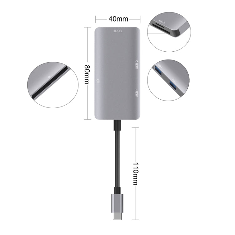 5 合 1 數據讀取集線器轉接器，帶 SD / TF / CF 卡槽，雙 USB3.0 埠，雙 USB3.0+SD / TF / CF 卡槽