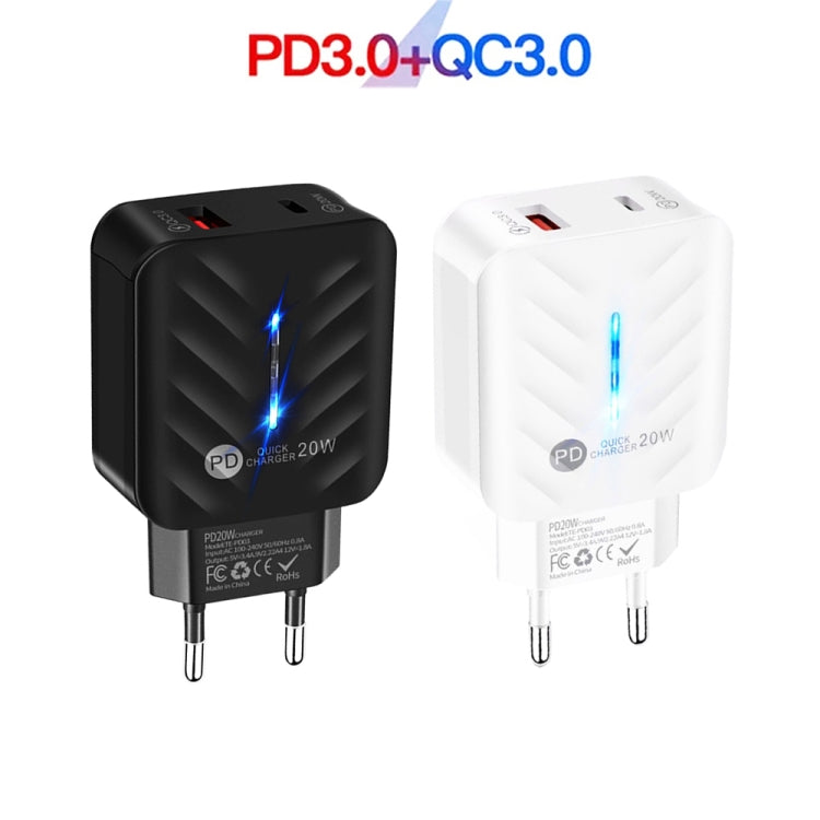PD03 20W PD3.0 + QC3.0 USB 充電器，附 USB 對 Type-C 數據線，歐洲插頭，歐洲插頭，歐洲插頭 + USB 對 Type-C 線