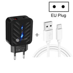PD03 20W PD3.0 + QC3.0 USB 充電器，附 USB 對 Type-C 數據線，歐洲插頭，歐洲插頭，歐洲插頭 + USB 對 Type-C 線
