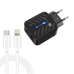 PD03 20W PD3.0 + QC3.0 USB 充電器，附 Type-C 轉 8 Pin 數據線，歐規插頭，歐規插頭 + Type-C 轉 8 Pin 線