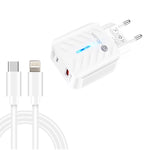 PD03 20W PD3.0 + QC3.0 USB 充電器，附 Type-C 轉 8 Pin 數據線，歐規插頭，歐規插頭 + Type-C 轉 8 Pin 線