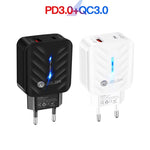 PD03 20W PD3.0 + QC3.0 USB 充電器，附 Type-C 轉 8 Pin 數據線，歐規插頭，歐規插頭 + Type-C 轉 8 Pin 線