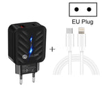 PD03 20W PD3.0 + QC3.0 USB 充電器，附 Type-C 轉 8 Pin 數據線，歐規插頭，歐規插頭 + Type-C 轉 8 Pin 線