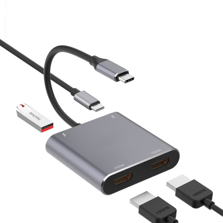 4 合 1 Type-C 轉雙 HDMI + USB + Type-C 集線器轉接器