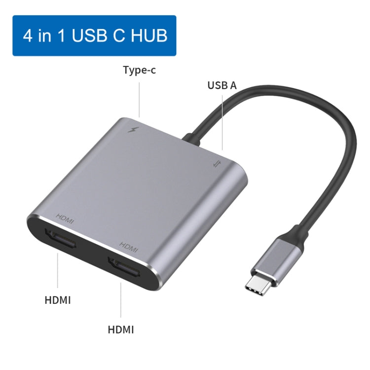 4 合 1 Type-C 轉雙 HDMI + USB + Type-C 集線器轉接器