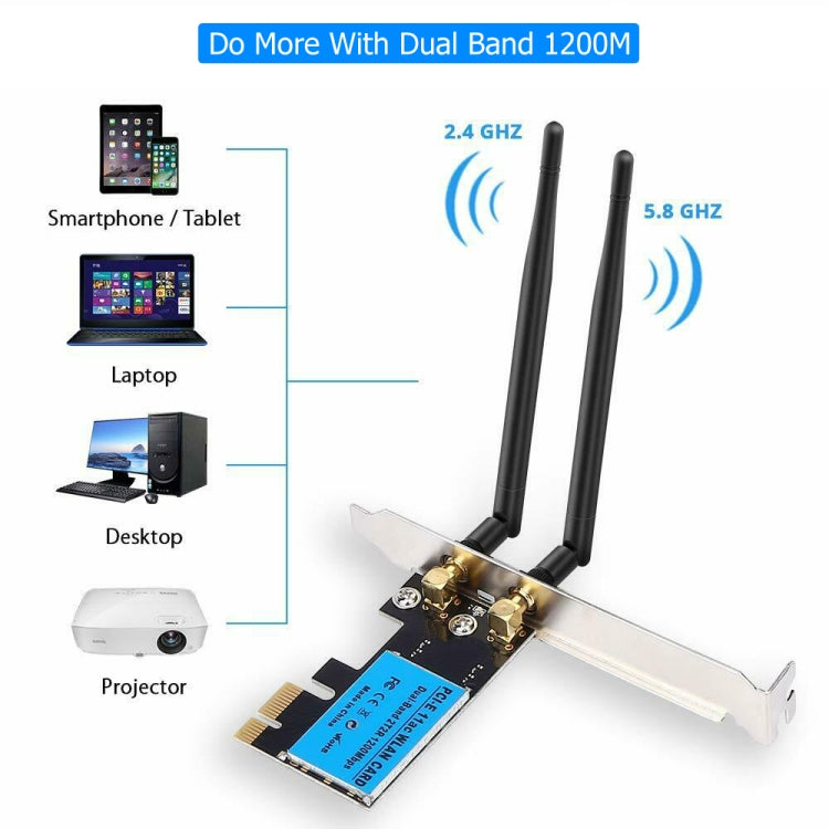 1200Mbps 5G / 2.4G雙頻PCIe無線網路卡