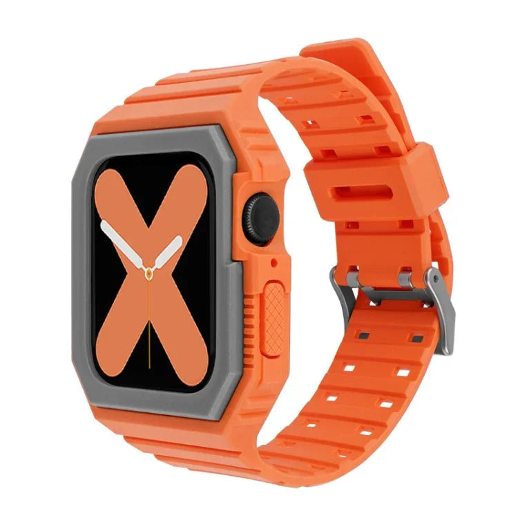 附殼矽膠錶帶，適用於 Apple Watch Series 7 41mm / 6&SE&5&4 40mm / 3&2&1 38mm，7 45mm / 6&SE&5&4 44mm / 3&2&1 42mm