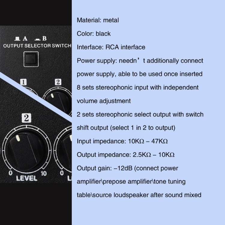 B066 迷你立體聲 8 通道 RCA 非源聲音被動混音器，無需電源，8 通道 RCA