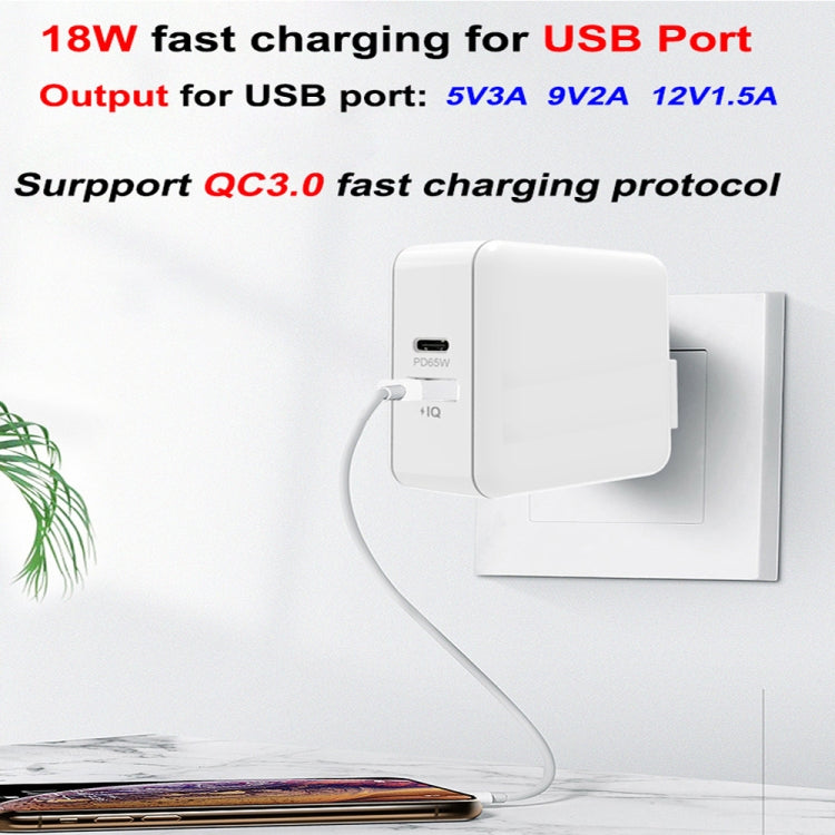 PD-65W USB-C / Type-C + QC3.0 USB 筆記型電腦充電器，澳洲插頭 / 美國插頭 / 歐盟插頭 / 英國插頭，澳洲插頭 / 美國插頭 / 歐盟插頭 / 英國插頭