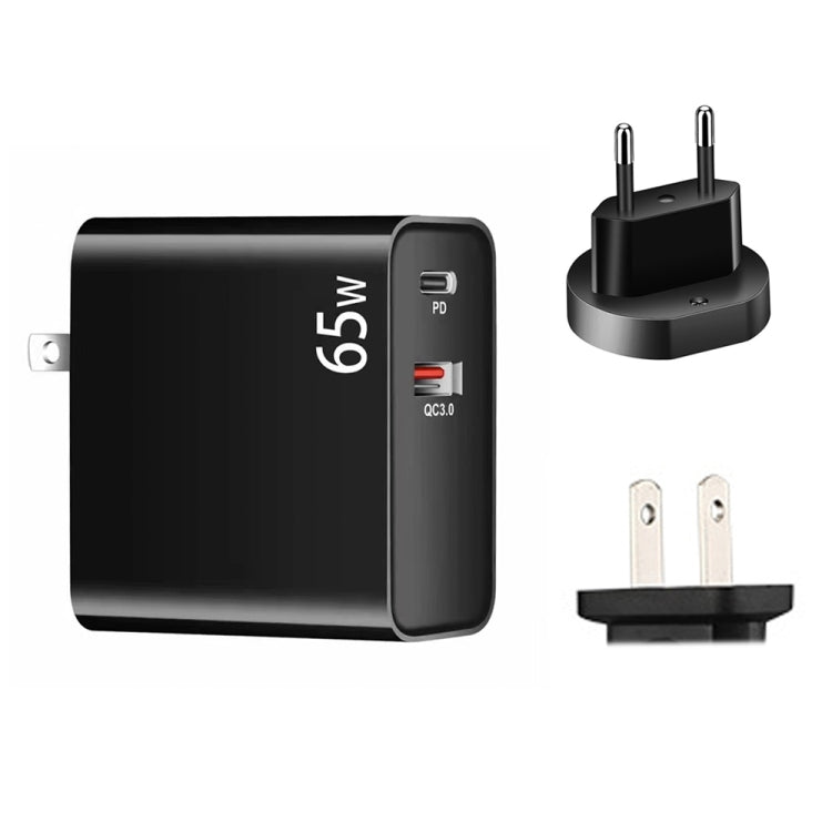 PD-65W USB-C / Type-C + QC3.0 USB 筆記型電腦充電器 + 2米 USB-C / Type-C 轉 USB-C / Type-C 數據線組合，歐盟插頭 / 美國插頭，USB-C / Type-C 數據線，歐盟插頭 / 美國插頭