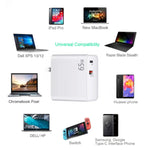 PD-65W USB-C / Type-C + QC3.0 USB 筆記型電腦充電器 + 2米 USB-C / Type-C 轉 USB-C / Type-C 數據線組合，歐盟插頭 / 美國插頭，USB-C / Type-C 數據線，歐盟插頭 / 美國插頭