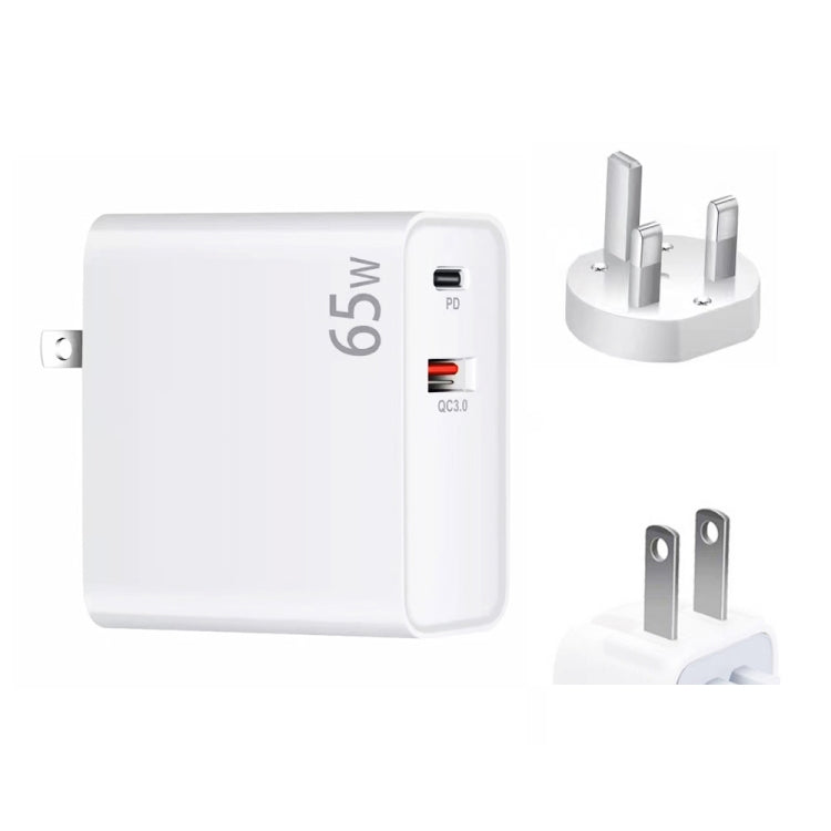 PD-65W USB-C / Type-C + QC3.0 USB 筆記型電腦充電器，英國插頭 / 美國插頭，英國插頭 / 美國插頭