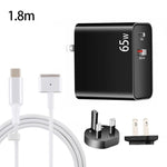 PD-65W USB-C / Type-C + QC3.0 USB 筆記型電腦充電適配器 + 1.8米 USB-C / Type-C對MagSafe 2 / T頭數據線，英規插頭 / 美規插頭，MagSafe 2 / T線，英規插頭 / 美規插頭