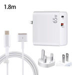 PD-65W USB-C / Type-C + QC3.0 USB 筆記型電腦充電適配器 + 1.8米 USB-C / Type-C對MagSafe 2 / T頭數據線，英規插頭 / 美規插頭，MagSafe 2 / T線，英規插頭 / 美規插頭