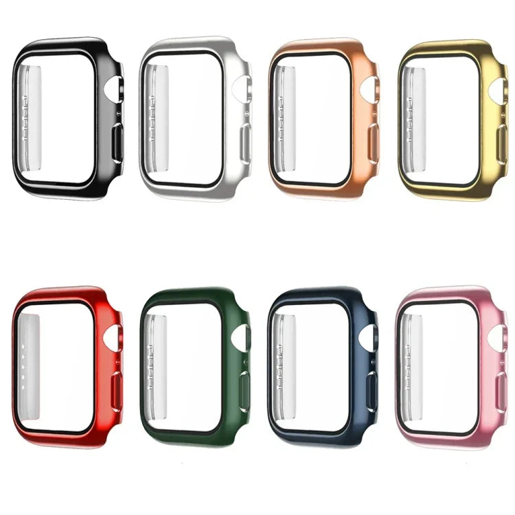 電鍍單色PC+鋼化膜錶殼，適用於 Apple Watch 系列 9 / 8 / 7 45mm，Apple Watch 系列 8 / 7 45mm，Apple Watch 系列 6/5/4/SE 44mm，Apple Watch 系列 3/2/1 42mm，Apple Watch 系列 9 / 8 / 7 41mm