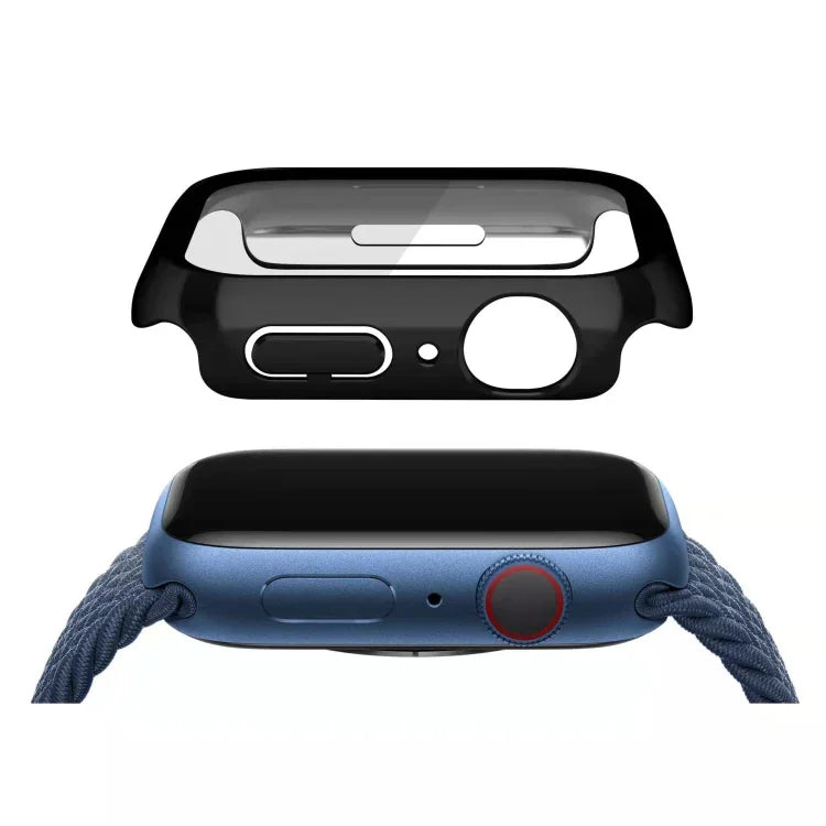 電鍍單色PC+鋼化膜錶殼，適用於 Apple Watch 系列 9 / 8 / 7 45mm，Apple Watch 系列 8 / 7 45mm，Apple Watch 系列 6/5/4/SE 44mm，Apple Watch 系列 3/2/1 42mm，Apple Watch 系列 9 / 8 / 7 41mm