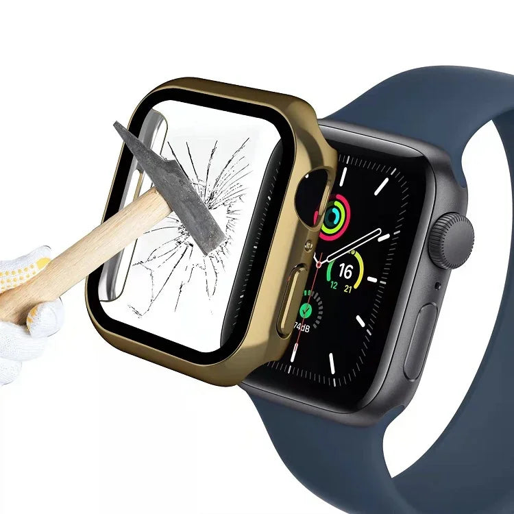 電鍍單色PC+鋼化膜錶殼，適用於 Apple Watch 系列 9 / 8 / 7 45mm，Apple Watch 系列 8 / 7 45mm，Apple Watch 系列 6/5/4/SE 44mm，Apple Watch 系列 3/2/1 42mm，Apple Watch 系列 9 / 8 / 7 41mm