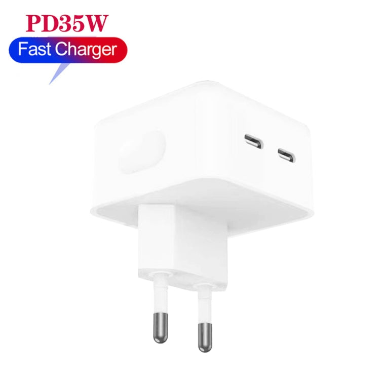 PD 35W 雙USB-C / Type-C埠充電器，適用iPhone / iPad系列，歐盟插頭，歐盟插頭