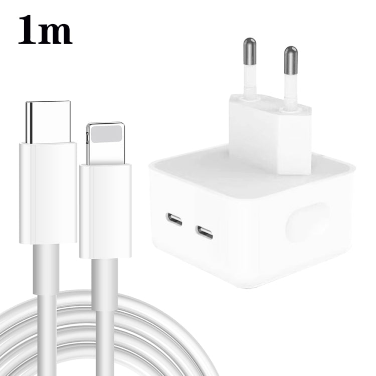 PD 35W 雙USB-C / Type-C埠充電器，附Type-C轉8針數據線，歐盟插頭，歐盟插頭 + 1米8針線