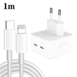PD 35W 雙USB-C / Type-C埠充電器，附Type-C轉8針數據線，歐盟插頭，歐盟插頭 + 1米8針線
