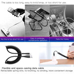 1.5米彈簧伸縮手機快充數據線，USB 轉 8 Pin，USB 轉 Type-C，USB 轉 Micro USB