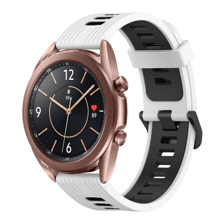 20mm 直紋雙色矽膠錶帶，適用於 Samsung Galaxy Watch3 41mm，適用於 Samsung Galaxy Watch Active 2 40mm，適用於 Samsung Galaxy Watch Active 2 44mm，適用於 Samsung Galaxy Watch Active 40mm