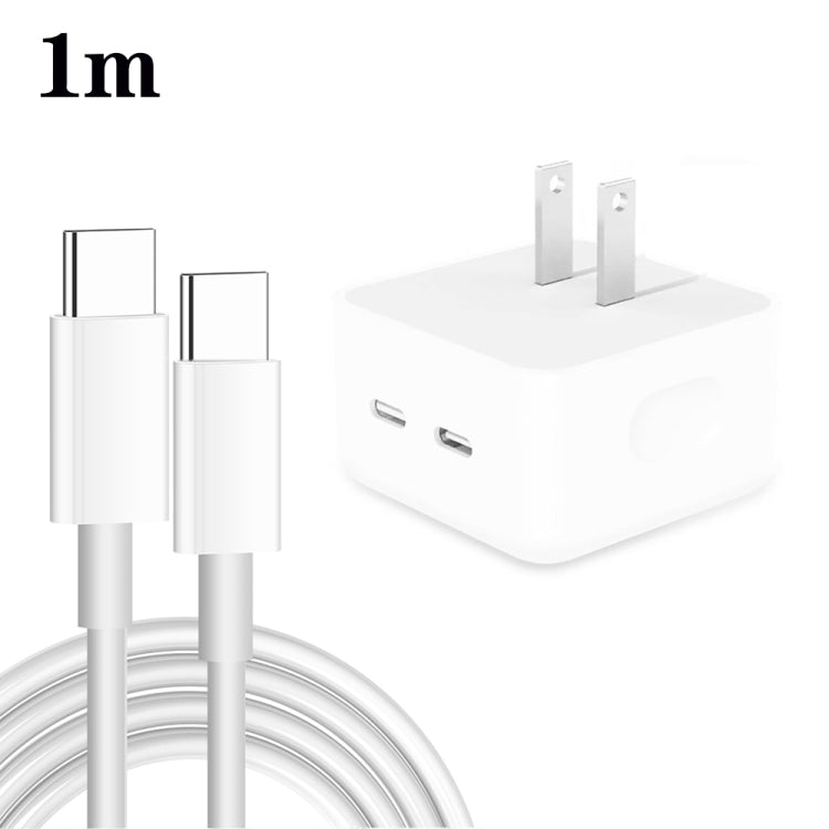 PD 35W 雙 USB-C / Type-C 埠充電器，附 Type-C 對 Type-C 數據線，美國插頭，美國插頭 + 1米雙 Type-C 線，美國插頭 + 2米雙 Type-C 線