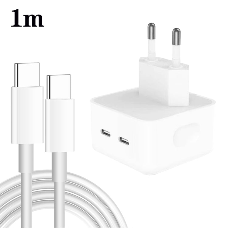 PD 35W 雙 USB-C / Type-C 埠充電器，附 Type-C 對 Type-C 數據線，歐洲插頭，歐洲插頭 + 1米雙 Type-C 線，歐洲插頭 + 2米雙 Type-C 線