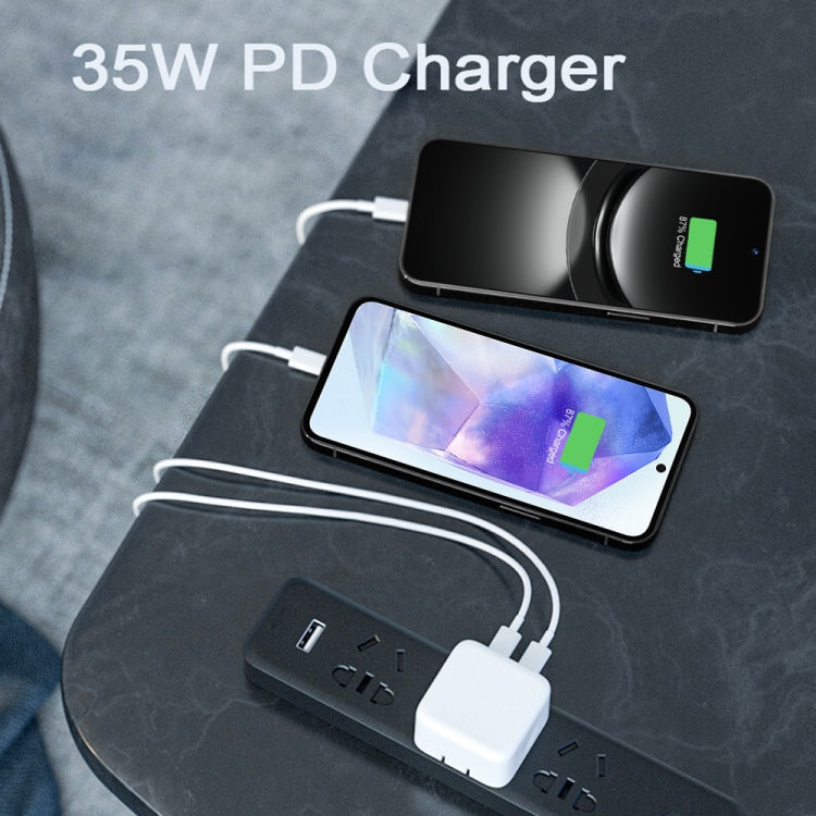 PD 35W 雙 USB-C / Type-C 埠充電器，附 Type-C 對 Type-C 數據線，歐洲插頭，歐洲插頭 + 1米雙 Type-C 線，歐洲插頭 + 2米雙 Type-C 線