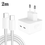 PD 35W 雙 USB-C / Type-C 埠充電器，附 Type-C 對 Type-C 數據線，歐洲插頭，歐洲插頭 + 1米雙 Type-C 線，歐洲插頭 + 2米雙 Type-C 線