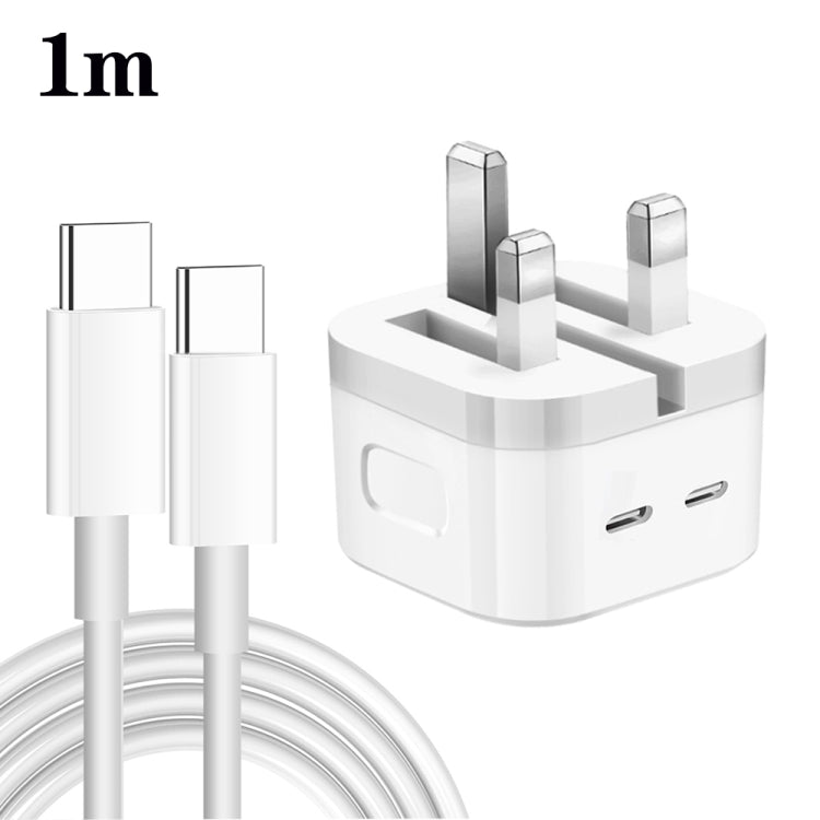 PD 35W 雙 USB-C / Type-C 埠充電器，附 Type-C 對 Type-C 數據線，英國插頭，英國插頭 + 1米雙 Type-C 線，英國插頭 + 2米雙 Type-C 線