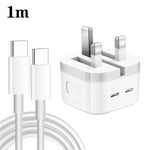 PD 35W 雙 USB-C / Type-C 埠充電器，附 Type-C 對 Type-C 數據線，英國插頭，英國插頭 + 1米雙 Type-C 線，英國插頭 + 2米雙 Type-C 線