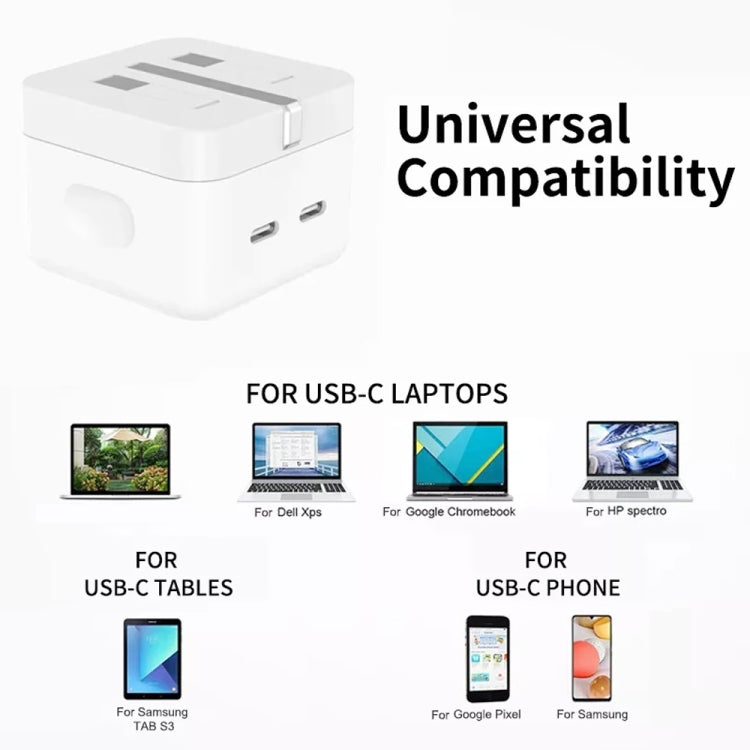 PD 35W 雙 USB-C / Type-C 埠充電器，附 Type-C 對 Type-C 數據線，英國插頭，英國插頭 + 1米雙 Type-C 線，英國插頭 + 2米雙 Type-C 線