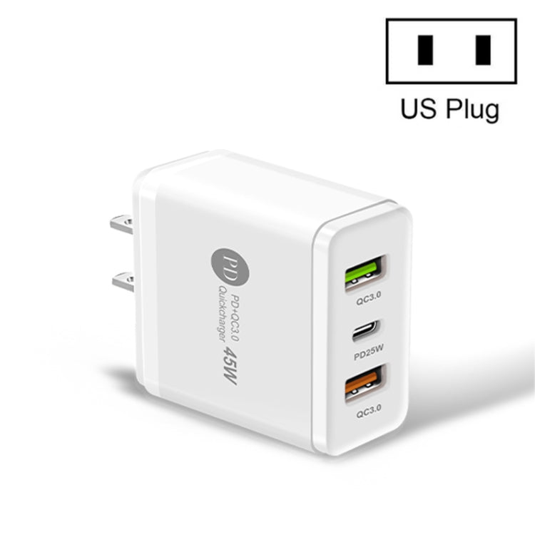 45W PD3.0 + 2 x QC3.0 USB 多埠快速充電器，美規插頭，美規插頭
