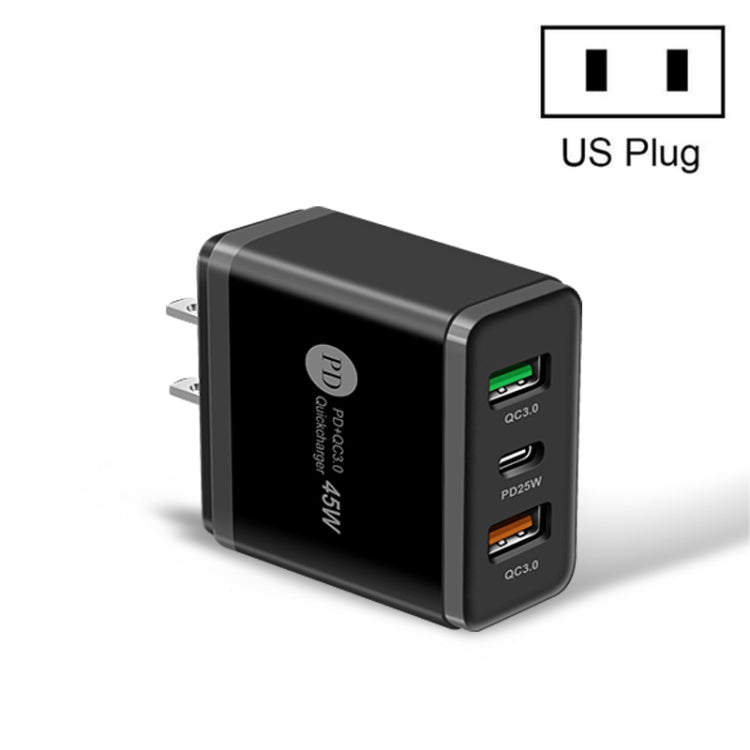 45W PD3.0 + 2 x QC3.0 USB 多埠快速充電器，美規插頭，美規插頭