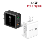 45W PD3.0 + 2 x QC3.0 USB 多埠快速充電器，美規插頭，美規插頭