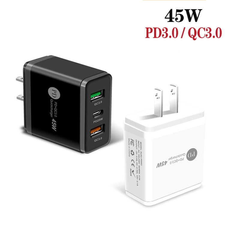 45W PD3.0 + 2 x QC3.0 USB 多埠快速充電器，美規插頭，美規插頭