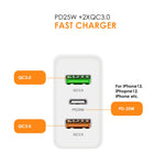 45W PD3.0 + 2 x QC3.0 USB Multi Port Quick Charger, EU Plug, EU Plug