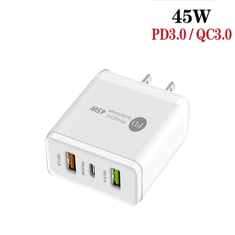 45W PD3.0 + 2 x QC3.0 USB 多埠充電器，附 Type-C 對 Type-C 線，美國插頭，美國插頭 + Type-C 對 Type-C 線