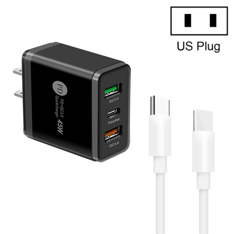 45W PD3.0 + 2 x QC3.0 USB 多埠充電器，附 Type-C 對 Type-C 線，美國插頭，美國插頭 + Type-C 對 Type-C 線