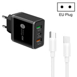 45W PD3.0 + 2 x QC3.0 USB 多埠充電器，附 Type-C 對 Type-C 線，歐洲插頭，歐洲插頭 + Type-C 對 Type-C 線